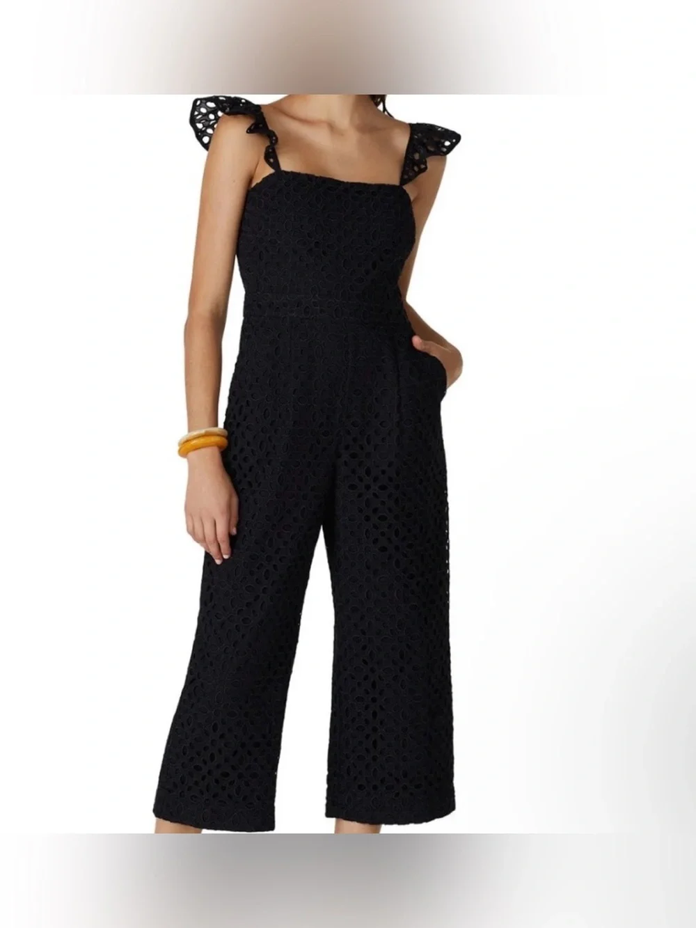 NWT J.Crew Kasana eyelet jumpsuit featuring ruffled straps.